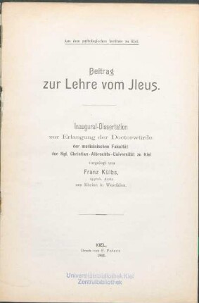 Beitrag zur Lehre vom Ileus : aus dem pathologischen Institute zu Kiel