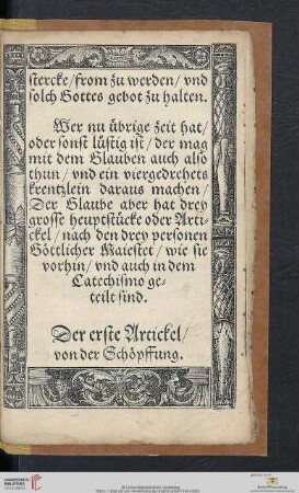 Der erste Artickel / von der Schöpffung