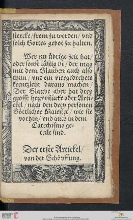 Der erste Artickel / von der Schöpffung