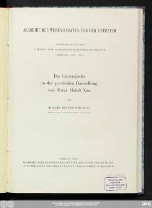 Das Čaγatajische in der persischen Darstellung von Mīrzā Mahdī Xān