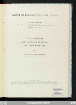Das Čaγatajische in der persischen Darstellung von Mīrzā Mahdī Xān