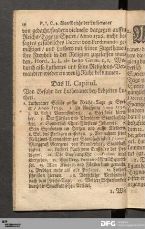 Das II. Capitul. Von Gefahr der Lutheraner bey Lebzeiten Lutheri.
