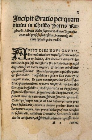 Oratio devoti P. ac Domini Raphaelis ... de natiuitate domini nostri Iesu Christi