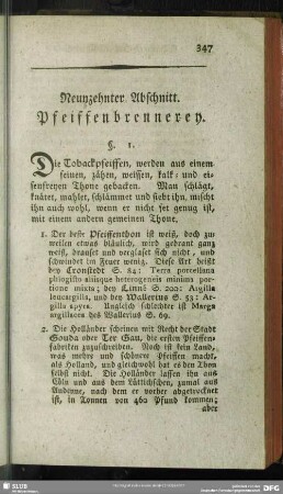 Neunzehnter Abschnitt. Pfeiffenbrennerey