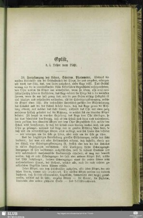 Optik, d. i. Lehre vom Licht.