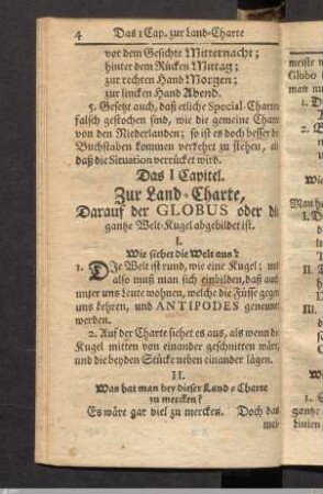 Das I Capitel. Zur Land-Charte