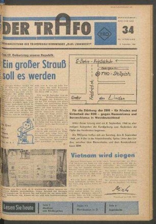 TRO-Betriebszeitung 'Der Trafo'; Nr. 34/1968 (2. September 1968)