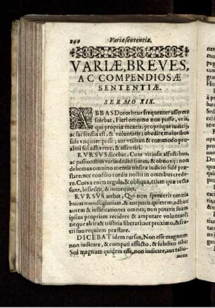 Variae, Breves, Ac Compendiosae Sententiae. Sermo XIX.