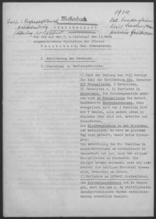 Massenbach mit Massenbachhausen: Pfarrbericht 1934