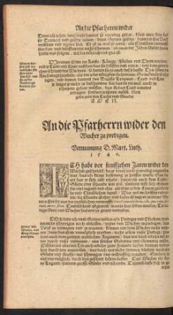 An die Pfarherrn wider den Wucher zu predigen. Vermanung D. Mart. Luth. 1540.
