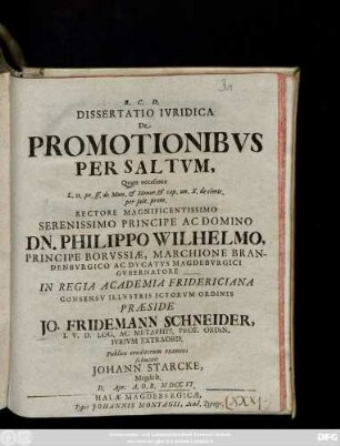 Dissertatio Ivridica De Promotionibvs Per Saltvm