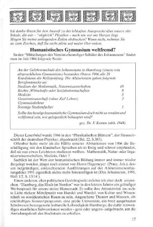 Humanistisches Gymnasium weltfremd?