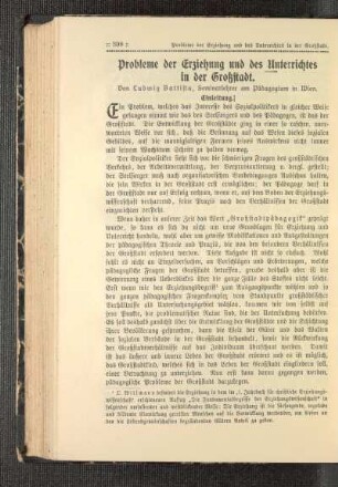 Probleme der Erziehung und des Unterrichtes in der Großstadt