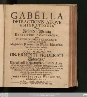De Gabella Detractionis Atque Emigrationis : Exercitium Academicum