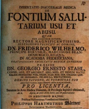Dissertatio Inauguralis Medica De Fontium Salutarium Usu Et Abusu