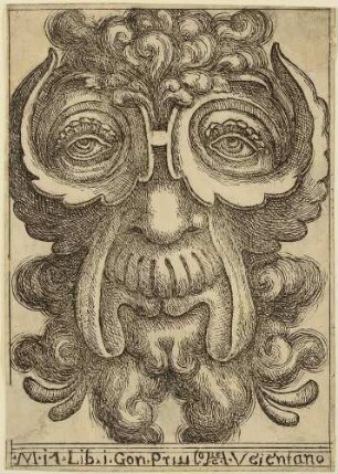 Groteske Maske, aus: Serie di Mascheroni cavatti dall'antico che per la prima volta escono in luce intagliati in rame (R., Venenziano Monaldini, 1781)