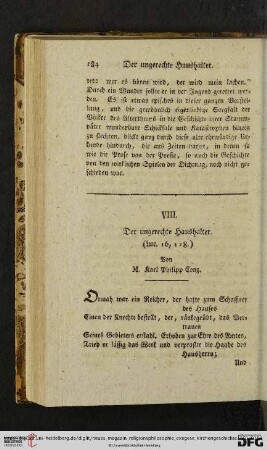 VIII. Der ungerechte Haushalter (Luc. 16, 1=8)