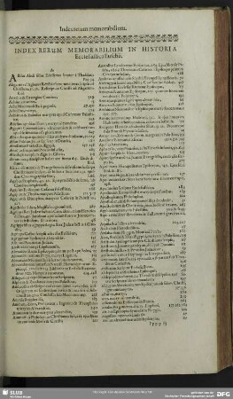 Index Rerum Memorabilium In Historia Ecclesiastica Eusebii