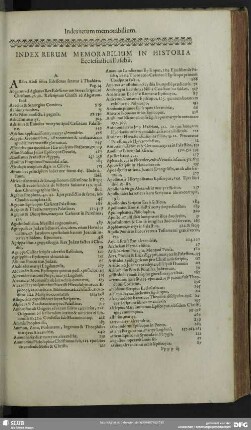 Index Rerum Memorabilium In Historia Ecclesiastica Eusebii