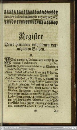 Register Derer hierinnen enthaltenen vornehmsten Sachen
