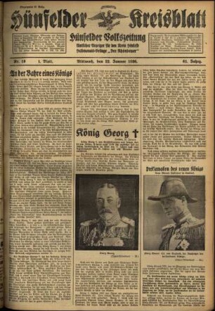 Erste Ausgabe vom Mittwoch, den 22. Januar 1936.