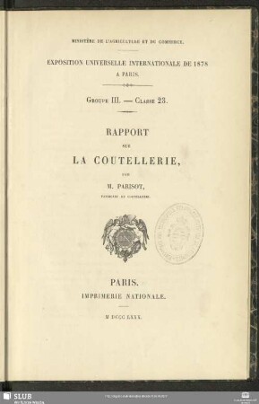 Rapport sur la coutellerie