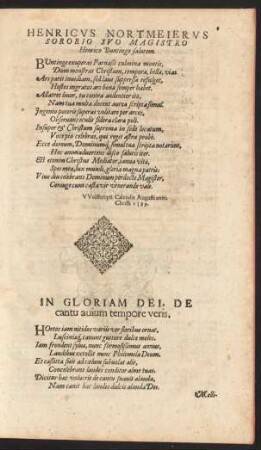 In Gloriam Dei, De cantu avium tempore veris.