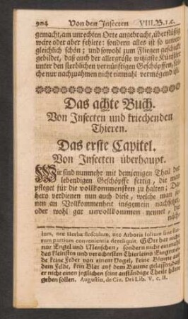 Das achte Buch. Von Insecten und kriechenden Thieren.