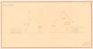 Gartenanlage Bereitschaftssiedlung Hydrierwerk, Brüx: Siedlungshaus Typ 2: West- und Ostansicht 1:50