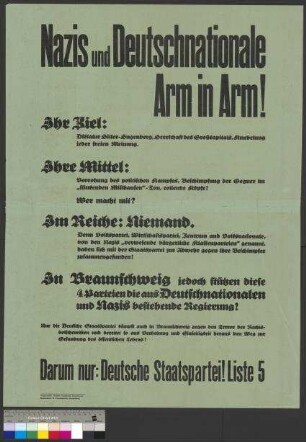Wahlplakat der Deutschen Staatspartei (DStP) zur Stadtverordnetenwahl am 1. März 1931