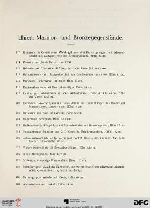Uhren, Marmor- und Bronzegegenstände (Nr. 713-751)
