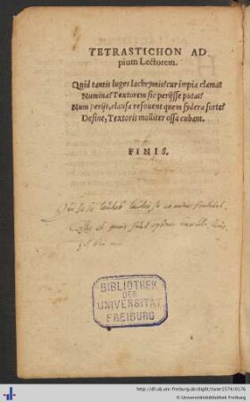 Tetrastichon ad pium lectorem