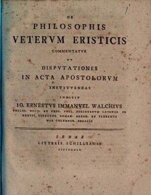 De Philosophis Vetervm Eristicis