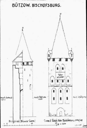 Bützow, Bischöfliche Burg, Bergfried und Turm, Aufriss
