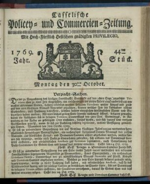 44tes Stueck, Montag den 30ten October 1769
