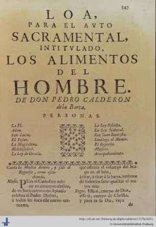Loa para el Auto Sacramental Los Alimentos del Hombre.