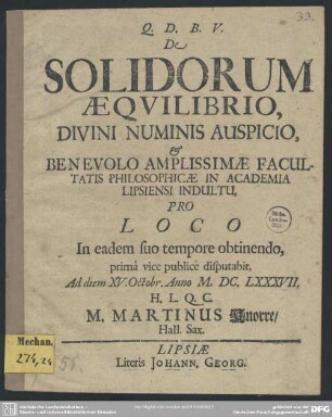De solidorum aequilibrio : c. tab.