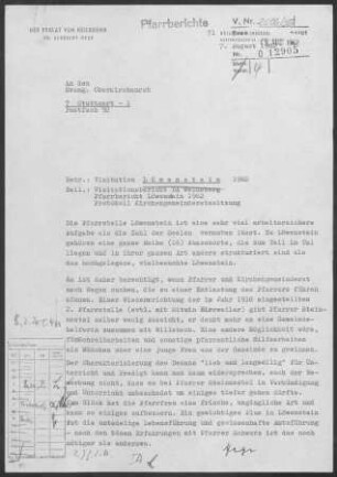 Löwenstein mit Hößlinsülz: Visitationsbericht mit Pfarrbericht 1962