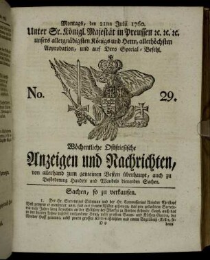 No. 29. Montags, den 21ten Julii 1760.