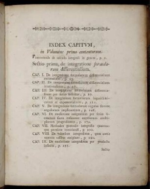 Index Capitum, in Volumine primo contentorum.