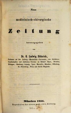 Neue medicinisch-chirurgische Zeitung. 1854, 1854