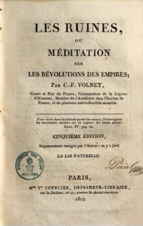 Les ruines, ou méditation sur les révolutions des empires