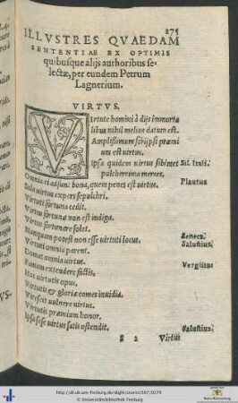 Illustres Quaedam Sententiae Ex Optimis quibusque alijs authoribus selectæ per eundem Petrum Lagnerium