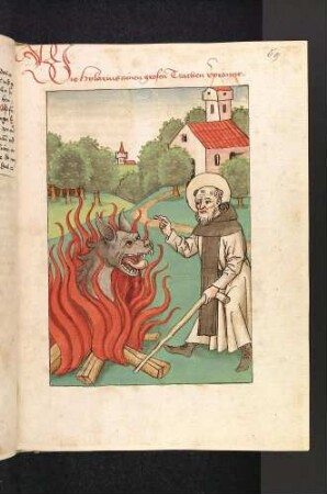 Der heilige Hilarion verbrennt einen großen Drachen.