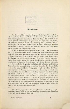 Lehrbuch der Geographie. 1. Allgemeine Geographie, 1, Mathematische Geographie