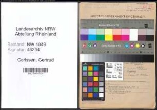 Entnazifizierung Gertrud Gorissen , geb. 12.06.1912 (Kontoristin)