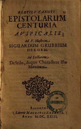 Epistolarum centuria auspicalis