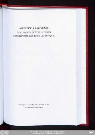 Appendice A L'Ouvrage Documents Officiels Turcs Concernant Les Juifs De Turquie