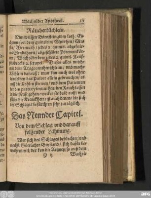 Das Neundte Capitel. Von dem Schlag und darauff folgender Lähmung.