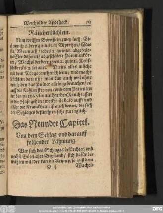 Das Neundte Capitel. Von dem Schlag und darauff folgender Lähmung.